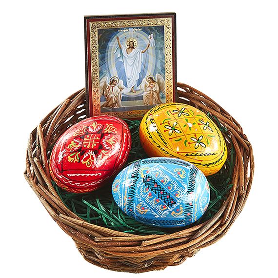 UKRAINIAN EASTER BASKET WITH PYSANKY EGGS AND MINI ICON